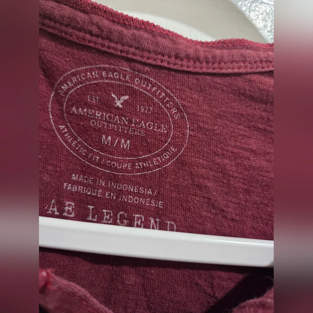 American Eagle Burgundy Henley Shirt - Picture 5 of 9